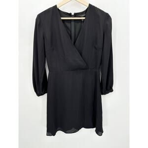 Banana Republic Dress Women 2 PETITE Black Solid Long Sleeve V-Neck Wrap Mini